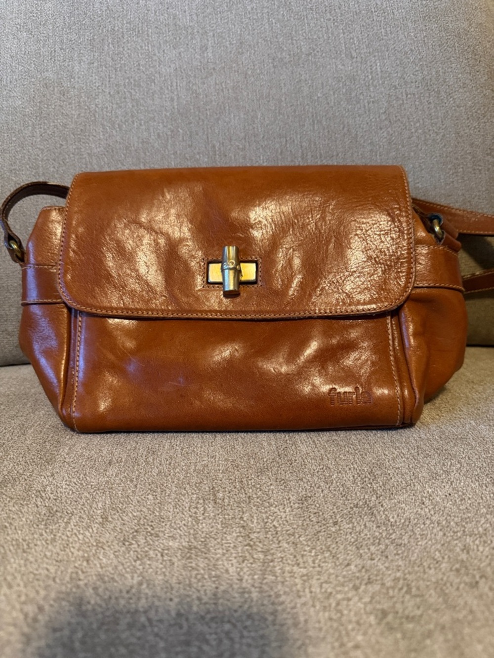 Furla Cognac Leather Crossbody with Turn-Lock